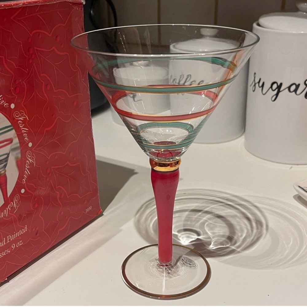 Festive Hand Painted Martini Glasses Set